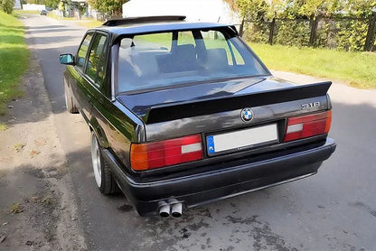 BMW E30 3 Series roof spoiler by K2 Industries, showing the aerodynamic spoiler mounted on the car's rear roof area.