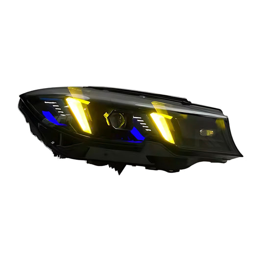 BMW 3 Series G20 G28 Snake Eye Style Sequential LED Headlights by K2 Industries, showing front view with LED light details