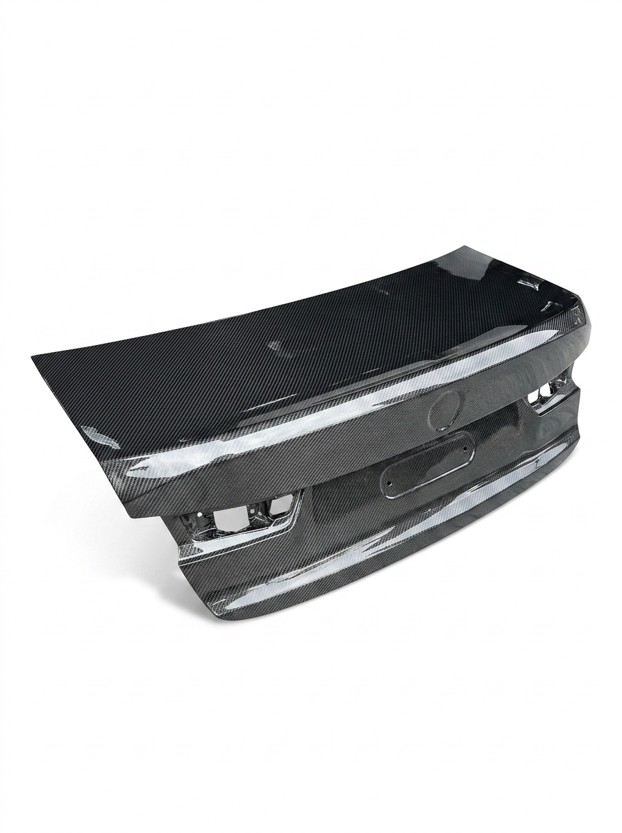 BMW 3 Series G80 M3 OEM Style carbon fiber trunk by K2 Industries, showcasing lightweight, glossy carbon fiber finish.