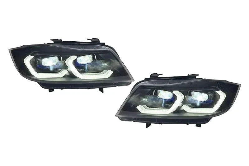 BMW 3 Series E90 LED headlights by K2 Industries, modern laser style headlight design for 2004-2013 models.