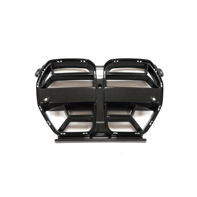 Carbon fiber kidney grille for BMW G80 M3 and G82/G83 M4 by Palenon Performance, showcasing sleek, high-quality automotive grille design.
