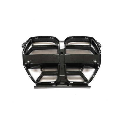 Carbon fiber kidney grille for BMW G80 M3 and G82/G83 M4 by Palenon Performance, showcasing sleek, high-quality automotive grille design.