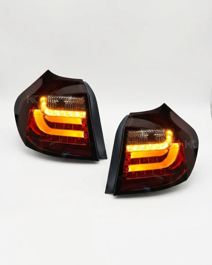 BMW 1 Series E87 E81 LED tail lights upgrade by K2 Industries, showing modern, bright tail light assembly with clear lens.