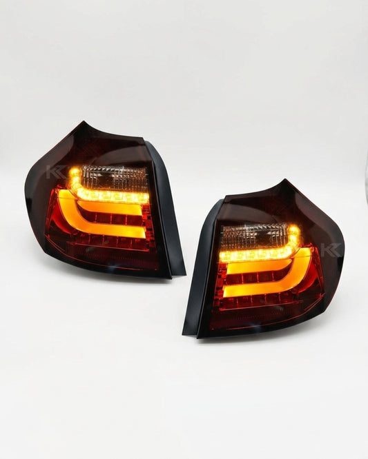 BMW 1 Series E87 E81 LED tail lights upgrade by K2 Industries, showing modern, bright tail light assembly with clear lens.