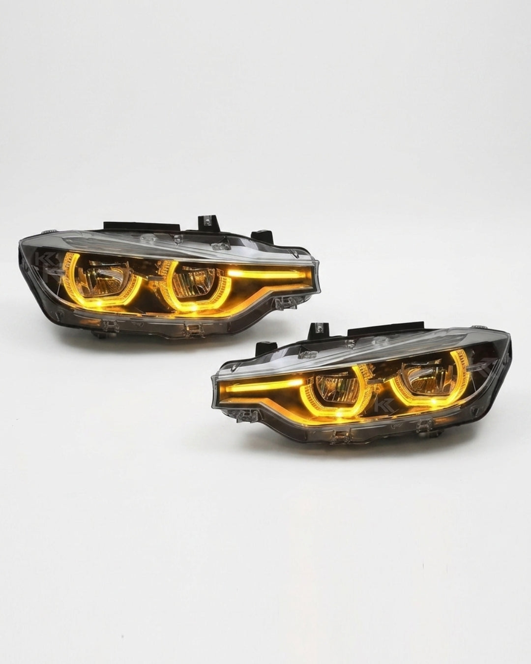 BMW 3 Series F30 LED headlight assembly by K2 Industries with triple-color DRL and high/low beams, 2012-2018 model year