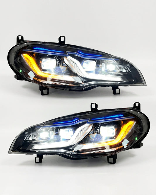 BMW X5 E70 LED Headlight Upgrade by K2 Industries, showing sleek LED headlights installed in a 2007-2013 model.