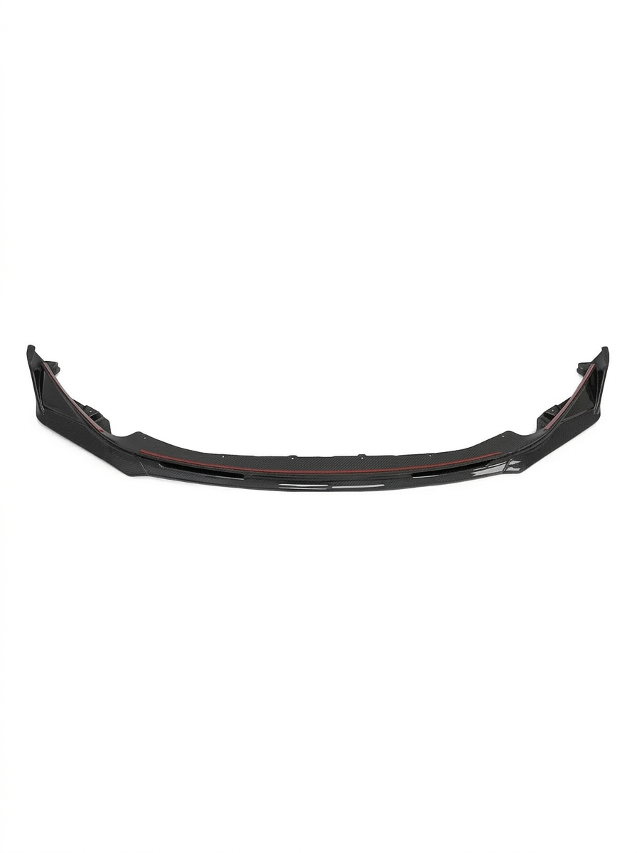 K2 Industries BMW 3 Series M3 M4 G80 G82 V Style carbon fiber front lip mounted on the front bumper of a 2019+ BMW.