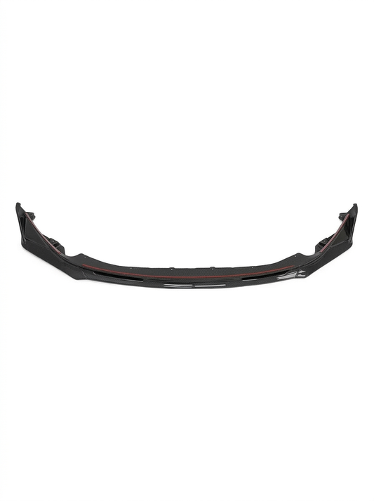 K2 Industries BMW 3 Series M3 M4 G80 G82 V Style carbon fiber front lip mounted on the front bumper of a 2019+ BMW.