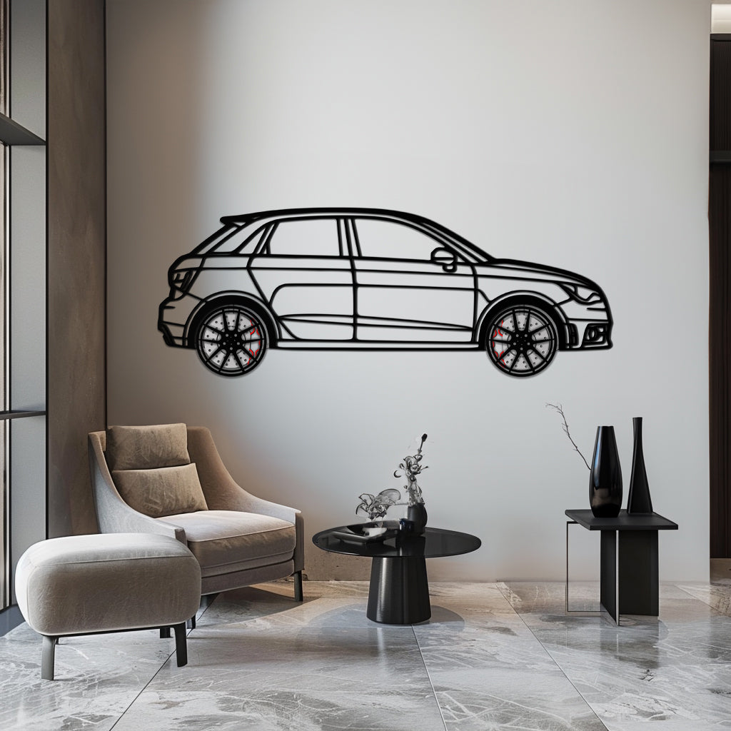 Audi A1 Metal Car Wall Art with Rotating Wheels - Handmade Car Silhouette Decor - Automotive Wall Art for Petrolheads-KAFMEKA094