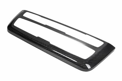 BMW 3 Series F30 carbon fiber radio cover trim by K2 Industries, interior accessory for models 2011-2019, close-up view