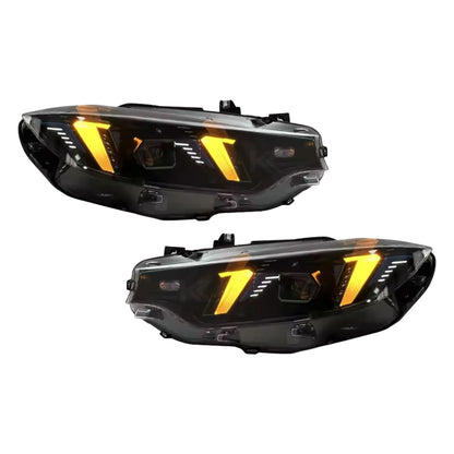 BMW 4 Series F32 F36 F8 LED headlights with snake eyes design from K2 Industries, showing the headlight assembly and LED details.