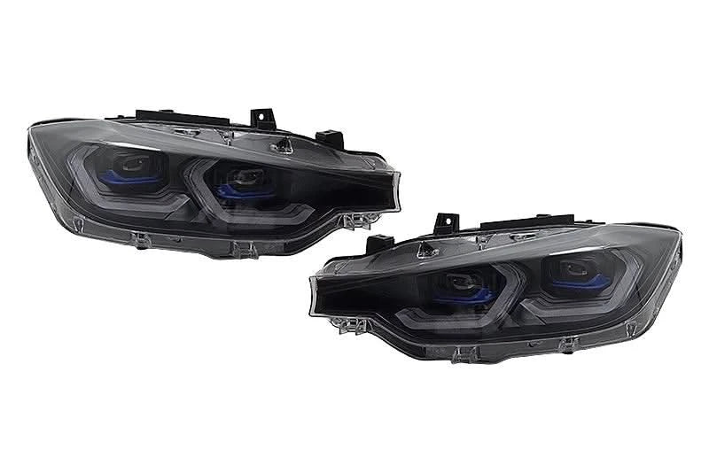 BMW 3 Series F30 F35 F31 headlights by K2 Industries, modern laser-style headlights for 2011-2019 models, showing front view.