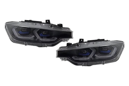 BMW 3 Series F30 F35 F31 headlights by K2 Industries, modern laser-style headlights for 2011-2019 models, showing front view.