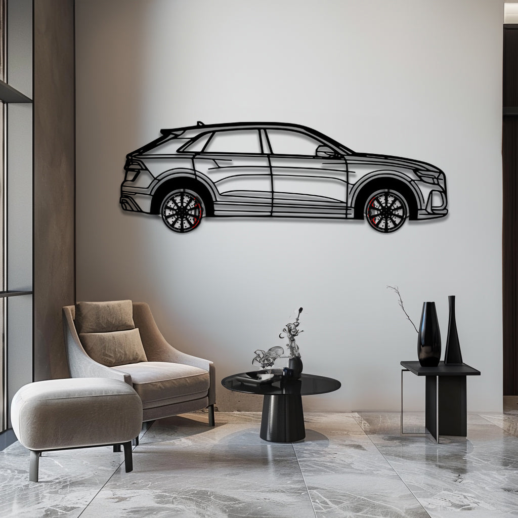 Audi Q8 Metal Car Wall Art with Rotating Wheels - Handmade Luxury SUV Silhouette Decor - Automotive Wall Art for Petrolheads - KAFMEKA095