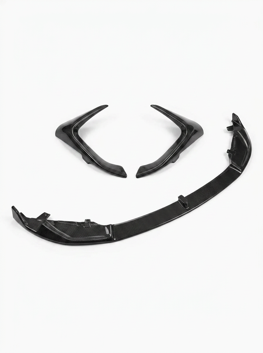 BMW 3 Series F80 M3 F82 M4 M Performance style carbon fiber front lip by K2 Industries on a 2015-2019 model.