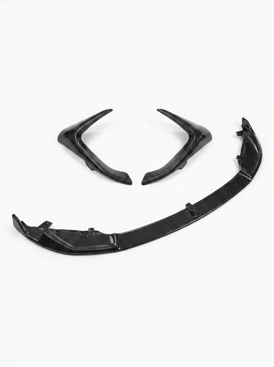 BMW 3 Series F80 M3 F82 M4 M Performance style carbon fiber front lip by K2 Industries on a 2015-2019 model.