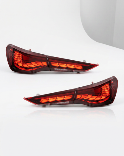 BMW 4-Series G22 G23 G82 M4 GTS OLED style LED taillight by K2 Industries, showcasing sleek red and clear lens design.