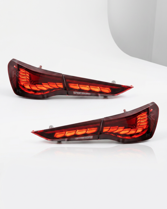 BMW 4-Series G22 G23 G82 M4 GTS OLED style LED taillight by K2 Industries, showcasing sleek red and clear lens design.