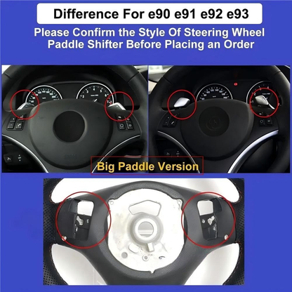 Vekto carbon fiber steering wheel for BMW E90 E91 E92 E93, close-up of black carbon fiber surface with ergonomic grip details.