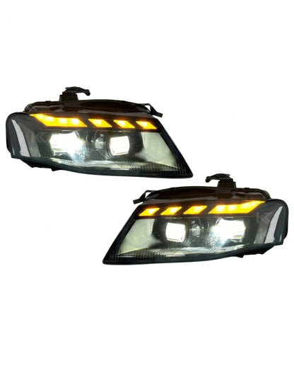 K2 Industries Audi A4 RS style LED headlight assembly with daytime running lights for 2008-2012 model, showing front view.