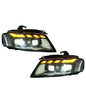 K2 Industries Audi A4 RS style LED headlight assembly with daytime running lights for 2008-2012 model, showing front view.