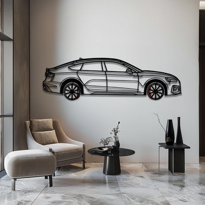 Audi RS5 Metal Car Wall Art with Rotating Wheels - Performance Sportback Silhouette Decor - Interactive Automotive Wall Art - KAFMEKA097