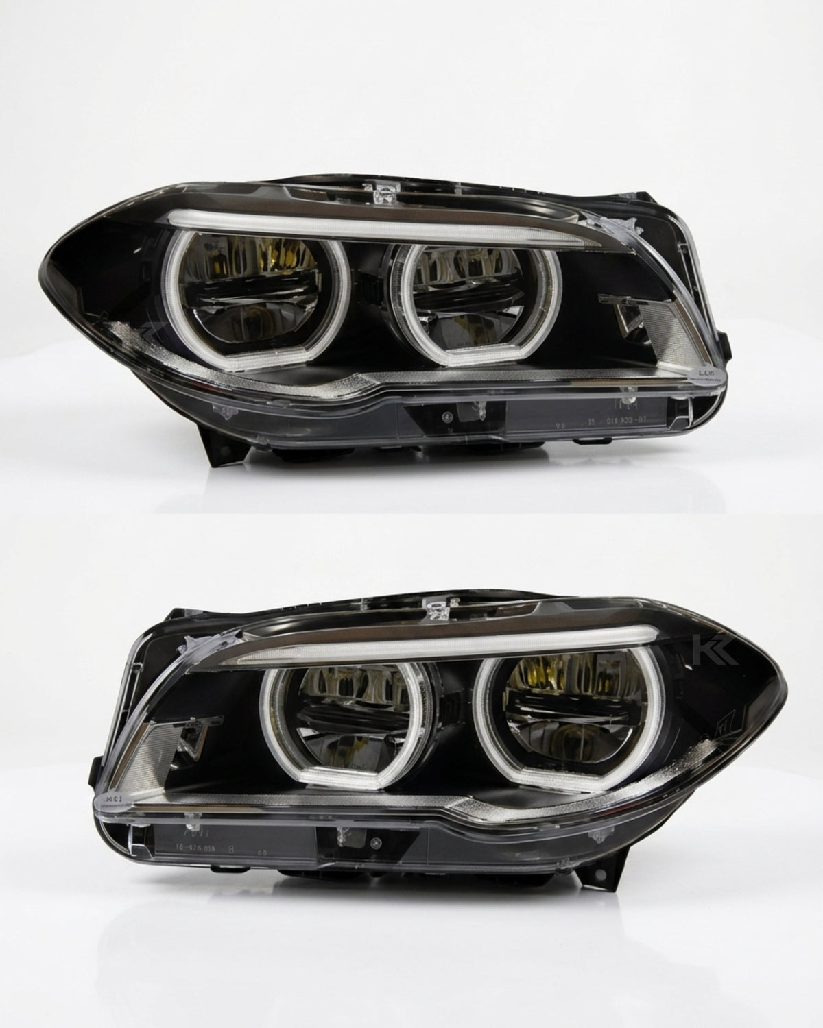 BMW 5 Series F10/F11/F18 factory style LED headlights by K2 Industries, front view showing sleek headlight design.