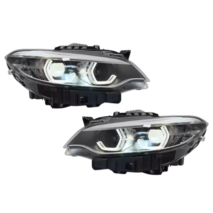 BMW 2 Series F22/F23/F87 headlights with Spoon Style LED design, featuring modern, bright LED strips and clear lens.