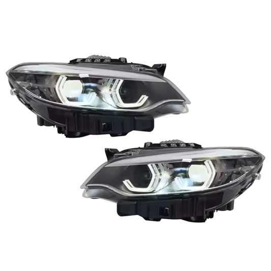 BMW 2 Series F22/F23/F87 headlights with Spoon Style LED design, featuring modern, bright LED strips and clear lens.