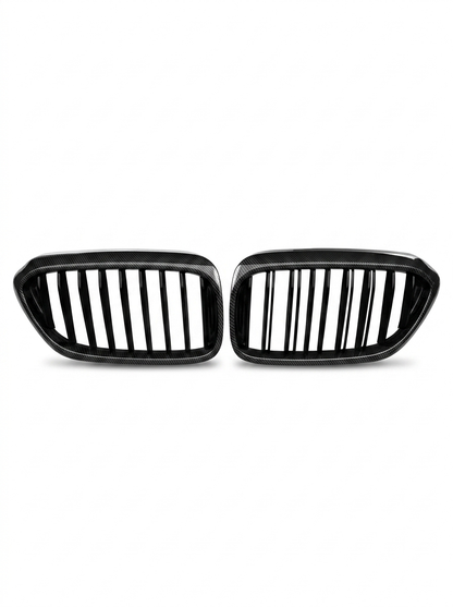 BMW 5 Series G30 carbon fiber front grille by K2 Industries, showcasing sleek, textured carbon fiber design for a modern look.