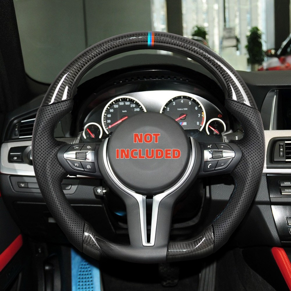 Vekto real carbon fiber M Sport steering wheel for BMW F10 M5, F90 M5, M8, and F series models, featuring sporty design details.