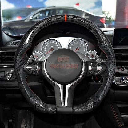 Vekto carbon fiber steering wheel for BMW F30 F10 F15 M3 M5 X Series, showcasing sleek carbon fiber grip and sporty design.