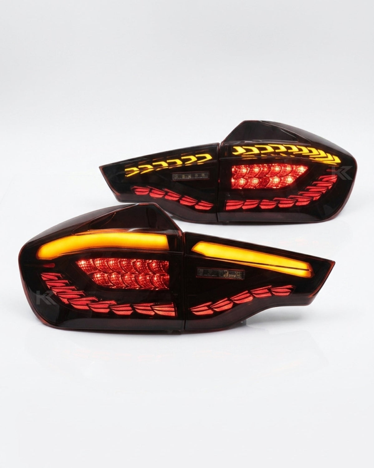 BMW X3 G01 and iX3 G08 LED GTS Dragon Scale style tail lights in red or black by K2 Industries, showing close-up of tail light design.