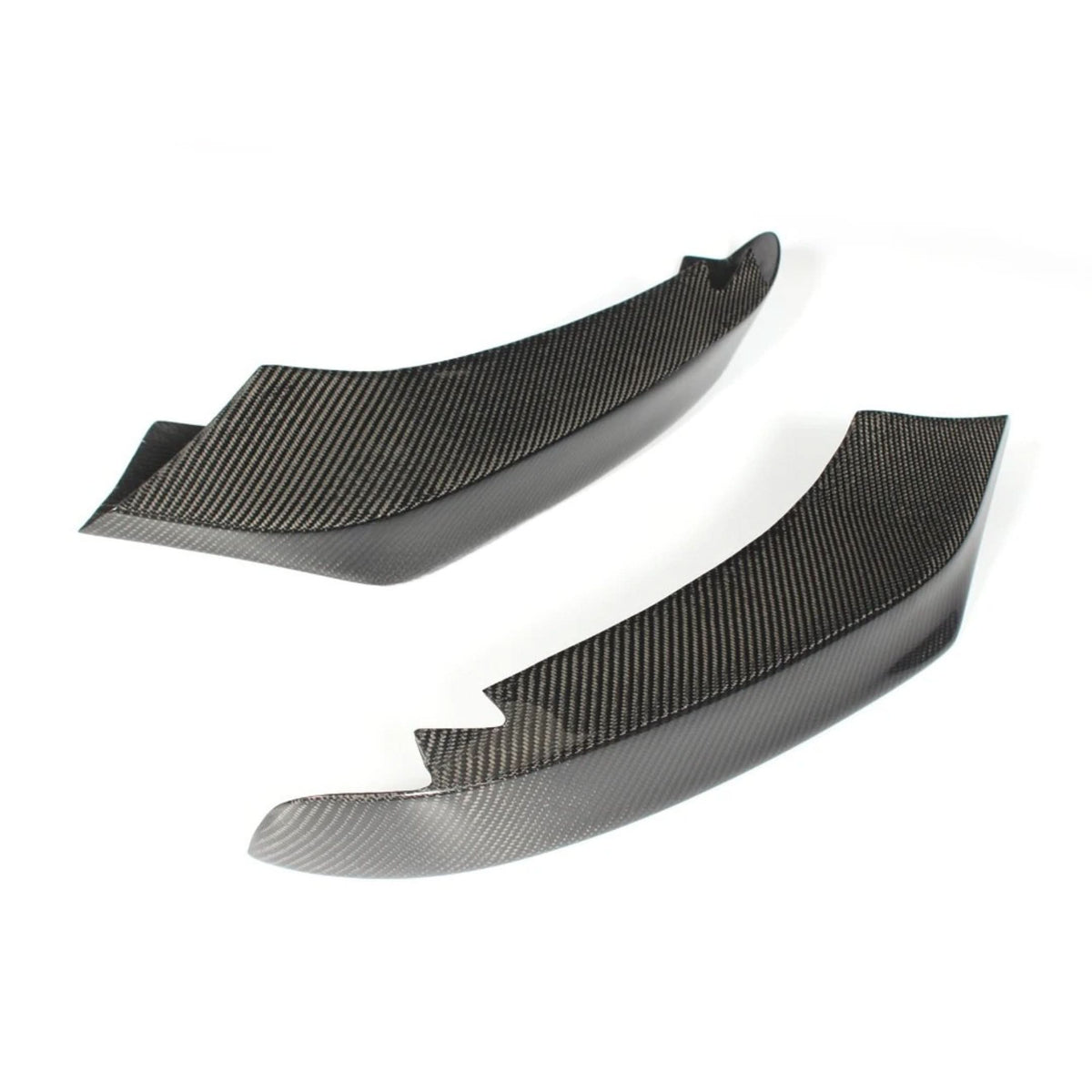 Gloss carbon fiber front bumper splitter for BMW 4 Series F32 F33 F36 M Sport by K2 Industries, showing the sleek aerodynamic design.