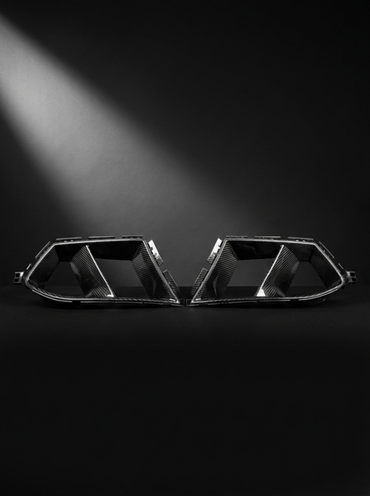 BMW 3/4 Series G80 G81 G82 G83 carbon fiber air ducts by K2 Industries, showing sleek, lightweight aerodynamic design.