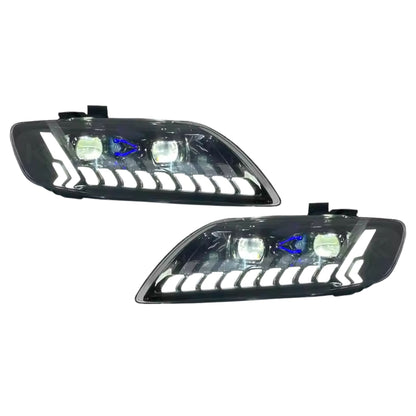 Audi Q7 full LED projector headlights by K2 Industries, showing sleek headlight assembly with LED lenses for 2006–2015 models.