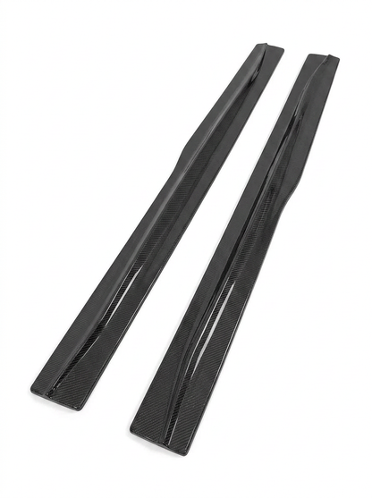 K2 Industries carbon fiber side skirts for BMW 3 Series F80 M3 and 4 Series F82 M4, 2015-2019, showcasing sleek aerodynamic design.