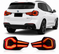Vekto LED tail lights for BMW X3 G01/G08 & X3 M F97 LCI rear lamp assembly 2018-2021, showing the illuminated rear lights.
