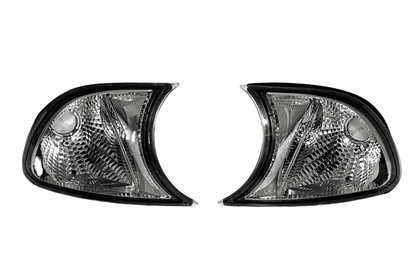 Set of K2 Industries crystal clear corner lights for BMW E46 3 Series and M3, screw-on JDM style, for 2002-2006 models.