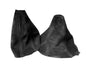 Black suede shift and handbrake boot cover for BMW E91 E92 E93 (2005-2013) by JTS Custom Upholstery, featuring black stitching.