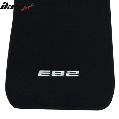 Black carpet car floor mats for BMW E92 3 Series (2007-2013), 4-piece set by K2 Industries, featuring durable nylon material.