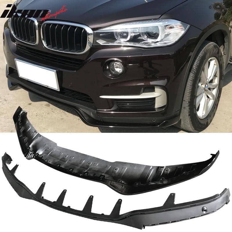 Black BMW F15 X5 2014-2017 MP Style Aero Kit front spoiler by K2 Industries, showcasing sleek aerodynamic design.