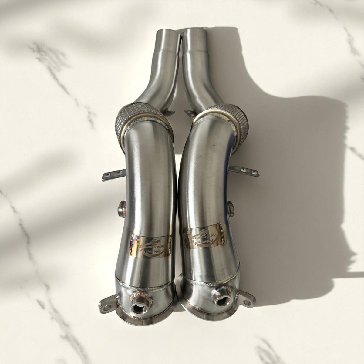 BMW N63 R & B catless race downpipes for M550i, 750i, 850i, X5, X6, X7 models by Palenon Performance.