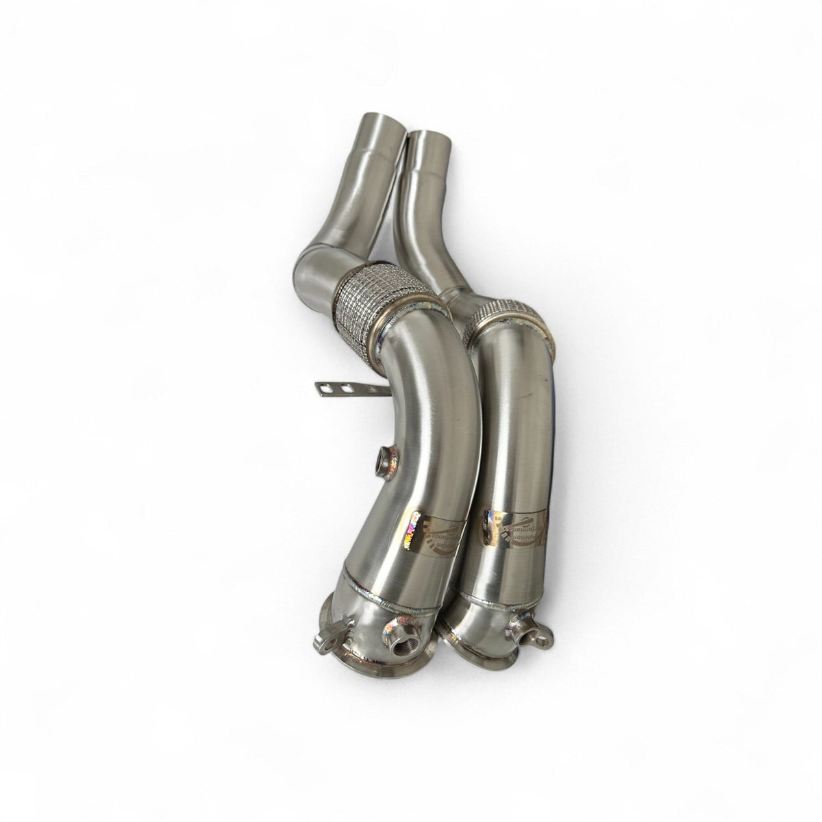 BMW N63R & N63B catless race downpipes for M550i, 750i, M850i, X5, X6, X7 by Palenon Performance, showing the polished metal pipes.