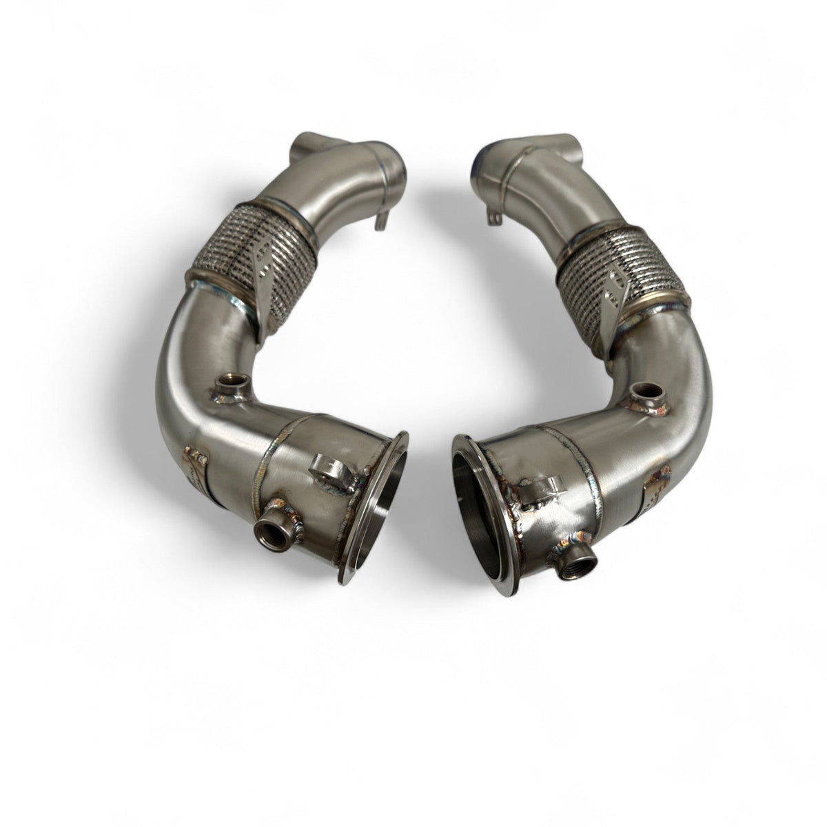 BMW N63R & N63B catless race downpipes for M550i, 750i, M850i, X5, X6, X7 by Palenon Performance, showcasing sleek exhaust components.