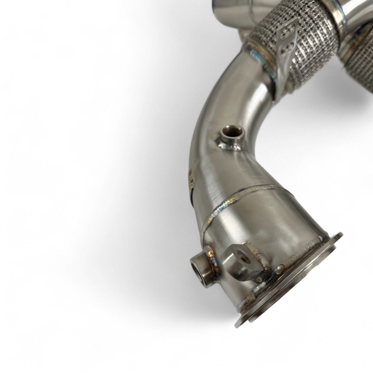 BMW N63R & N63B catless race downpipes for M550i, 750i, M850i, X5, X6, X7 by Palenon Performance, shown installed on a BMW engine.