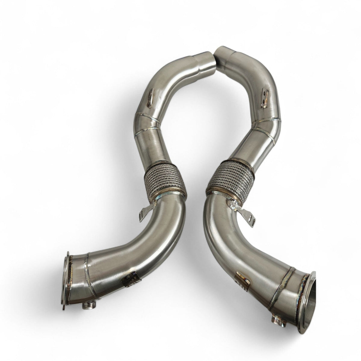 BMW N63R & N63B catless race downpipes for M550i, 750i, M850i, X5, X6, X7 by Palenon Performance, showing sleek stainless steel design.