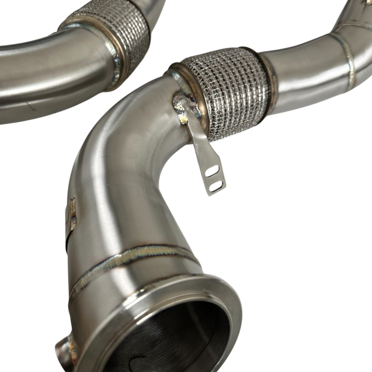 BMW N63R & N63B catless race downpipes for M550i, 750i, M850i, X5, X6, X7 by Palenon Performance, showcasing the downpipe design.