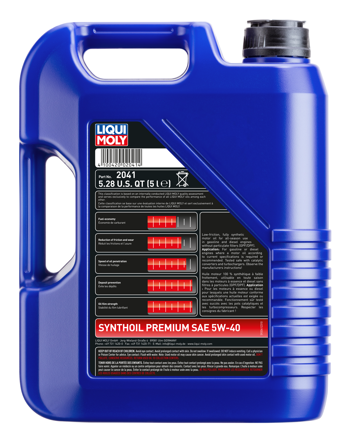 LIQUI MOLY 5W-40 5L 2041 SYNTHETIC PREMIUM VW502/505
