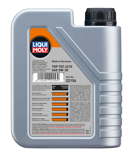 LIQUI MOLY 0W-30 1L 22156 TOP TEC 4210 VW504/507